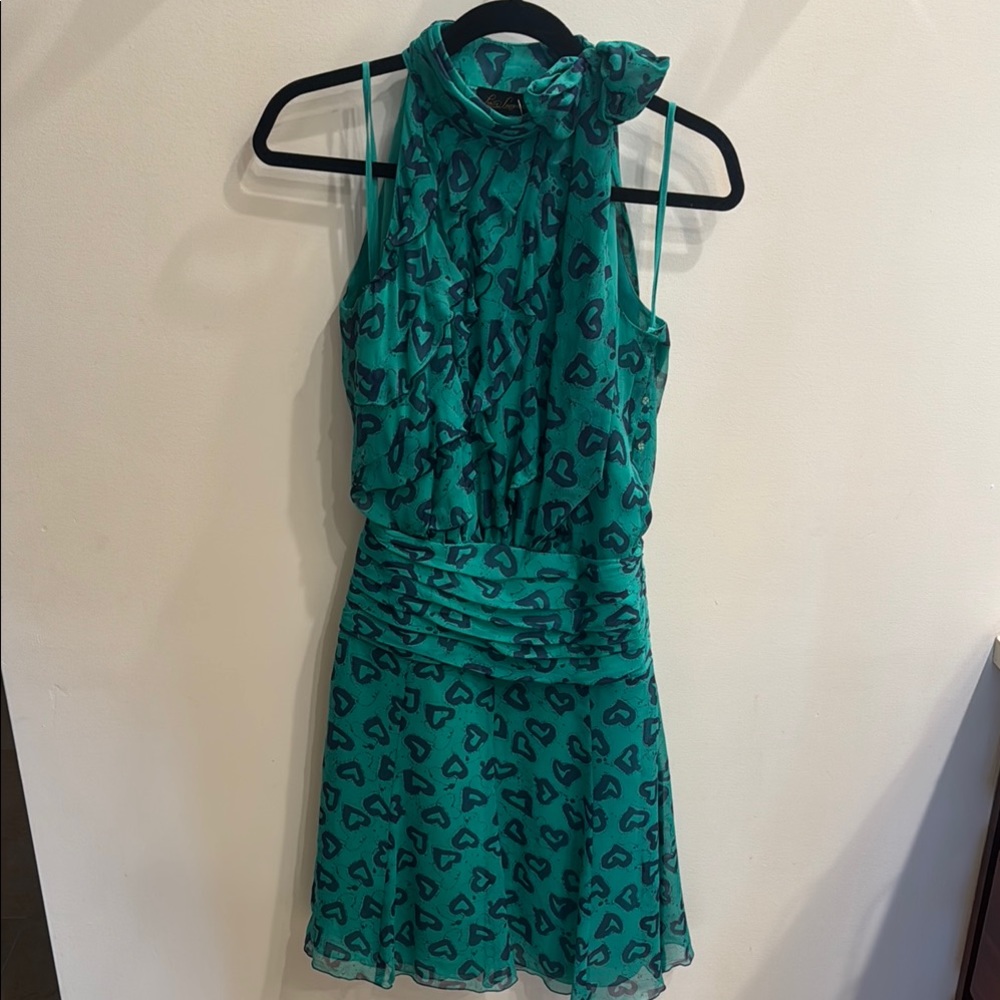 Luisa Spagnoli Green Ruched Halter Mini Dress 42 vintage